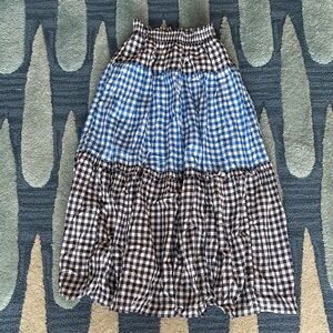 Draper James Blue and Black Gingham Tiered Maxi Skirt